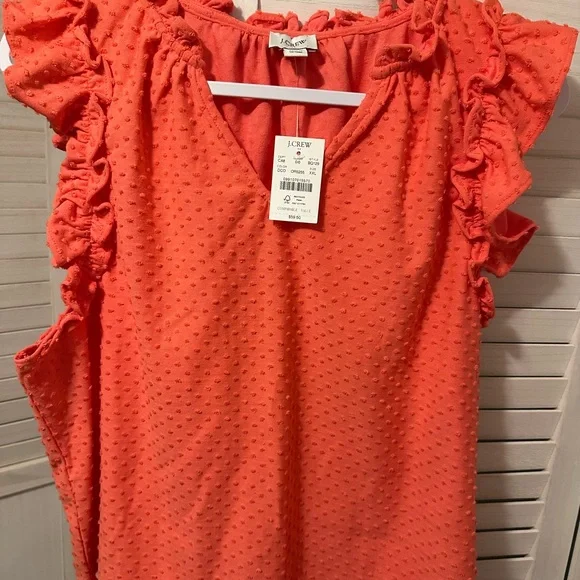 J. Crew Coral Textured Swiss Dot Sleeveless Blouse - Picture 2 of 3